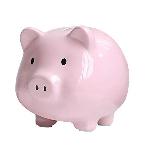 Geelyda Piggy Bank, Ceramic Pink Child to Cherish Piggy Bank, Makes a Perfect Unique Gift, Nursery Décor, Keepsake, or Savings Piggy Bank for Kids,Pink(L)