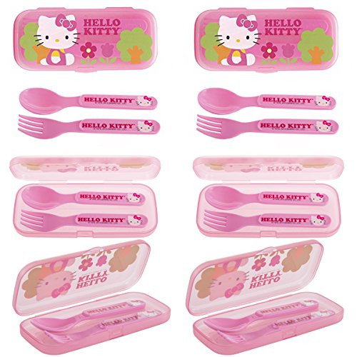 6 Pack Hello Kitty Plastic Flatware GoPak For Kids Reusable Fork & Spoon Lunch Silverware Sets