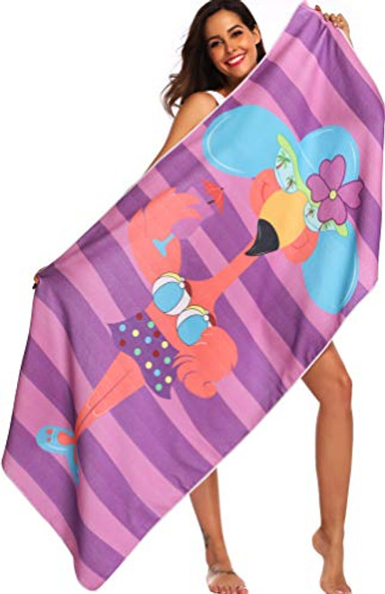 Ricdecor Microfiber Beach Towel for Kids Flamingo Large Beach Towels Oversized Clearance Purple Stripes Beach Towel Blanket