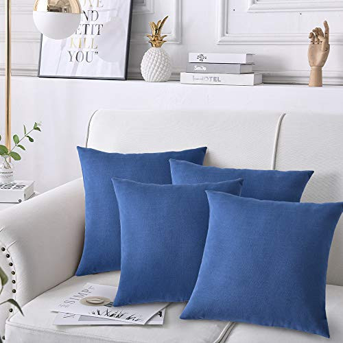 ALBAD Throw Pillow Covers 18 x 18 Inch Sets of 4 Blue Decorative Square Throw Pillow Cover Cushion Case Sofa Durable Modern Stylish Linen Dark Blue Throw Cushion Covers Hidden Zipper