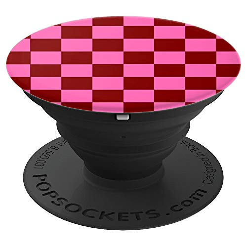 Brown and Pink Checkered Pattern Checkerboard Pink Brown PopSockets Grip and Stand for Phones and Tablets