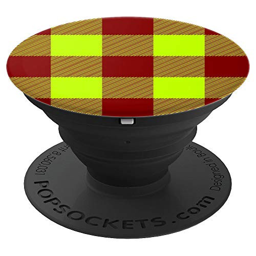 Brown and Lime Plaid Pattern Checkered Lime Brown PopSockets Grip and Stand for Phones and Tablets