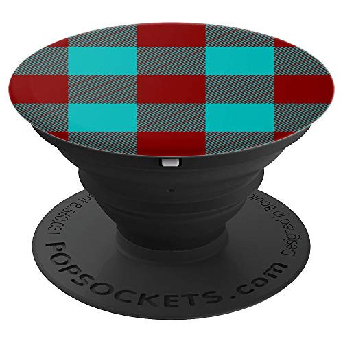 Brown and Teal Plaid Pattern Checkered Teal Brown PopSockets Grip and Stand for Phones and Tablets