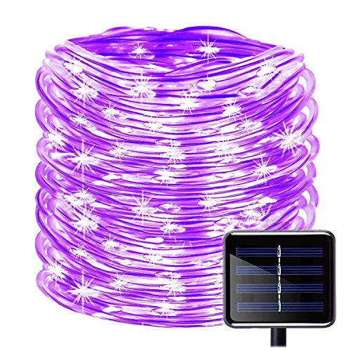 LAFEINA Solar Rope Lights, 39ft 100 LED Waterproof Copper Wire Fairy String Lights for Indoor Outdoor, Patio, Yard, Garden, Christmas, Tree Decoration (Purple)