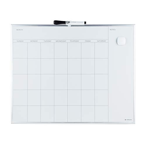U Brands Magnetic Monthly Calendar Dry Erase Board, 20 x 16 Inches, Silver Aluminum Frame (361U00-01)