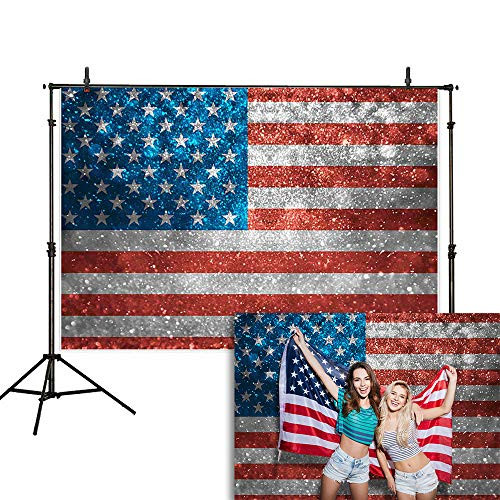 Allenjoy 7x5ft Glitter American Flag 4th of July Backdrop USA Patriotic Independence Day Photography Background Veterans Memorial National Day Decoration Party Banner Selfie Photo Booth Props