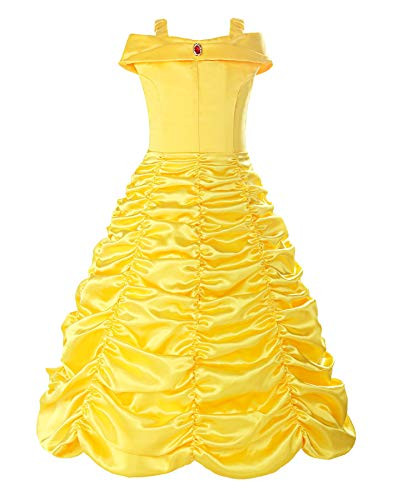 ReliBeauty Little Girls Layered Princess Belle Costume Dress up, Yellow, 5-6/130