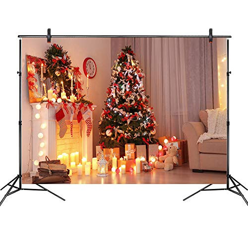 LB Christmas Backdrops for Photography 7x5ft Vinyl White Brick Fireplace Background Christmas Tree Photo Backdrops Customized Photo Studio Background Props