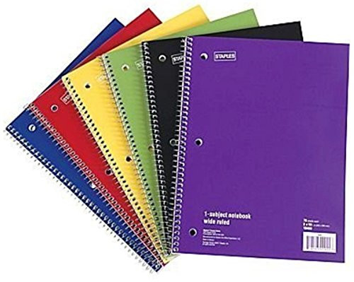 Staples® 1-Subject Wirebound Notebook, Wide Ruled, 70 Sheets, 10 1/2" x 8", 6/Pk