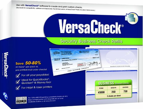 VersaCheck Security Business Check Refills: Form #3000 Business Standard - Blue - Prestige - 250 Sheets