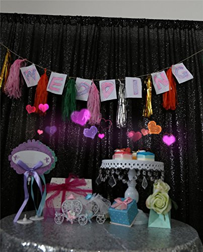 TRLYC 4x7.5FT Glitter Sequin Curtain Drape Panel Backdrop Wedding Backdrop Black Home Decor