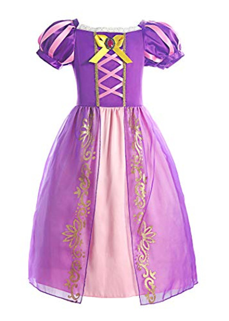 ReliBeauty Girls Rapunzel Dress Puff Sleeve Princess Costume, 5, Purple