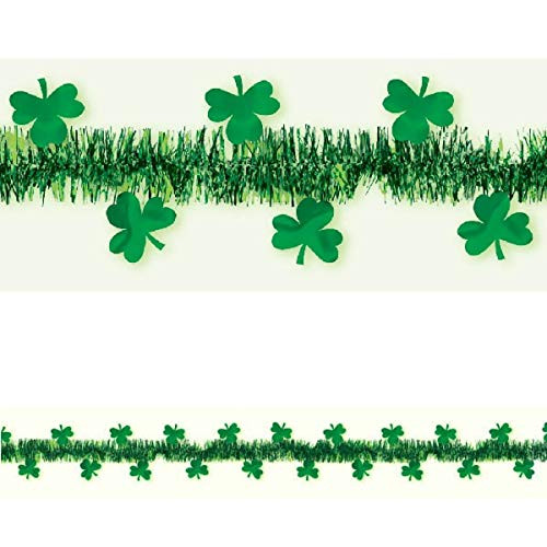 St. Patrick's Day Green Tinsel with Foil Shamrocks Garland | Party Decoration I 6 Ct