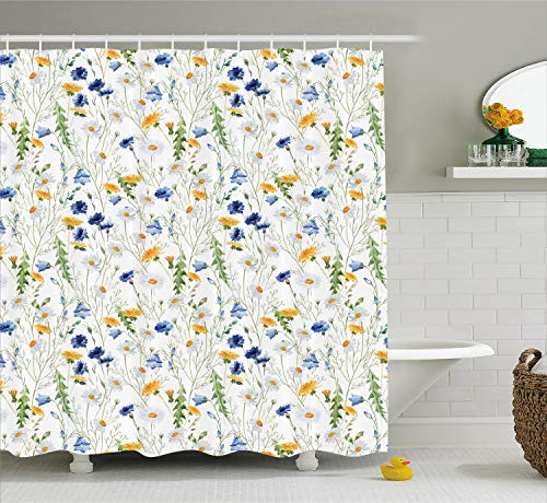 Ambesonne Flower Shower Curtain, Wild Flowers Poppies and Daisies Rural Nature Scenery in Meadows Rustic, Cloth Fabric Bathroom Decor Set with Hooks, 70" Long, Yellow White Ambesonne Flower Shower Curtain, Wild Flowers Poppies and Daisies Rural Nature Scenery in Meadows Rustic, Cloth Fabric Bathroom Decor Set with Hooks, 70" Long, Yellow White