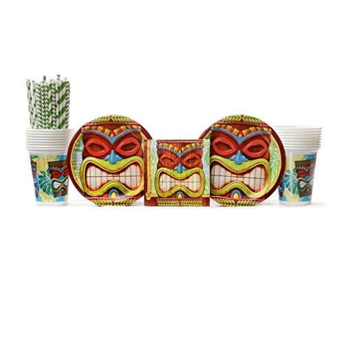 Tiki Time Party Supplies Pack for 16 Guests: Straws, Dessert Plates, Beverage Napkins, and Cups Tiki Time Party Supplies Pack for 16 Guests: Straws, Dessert Plates, Beverage Napkins, and Cups