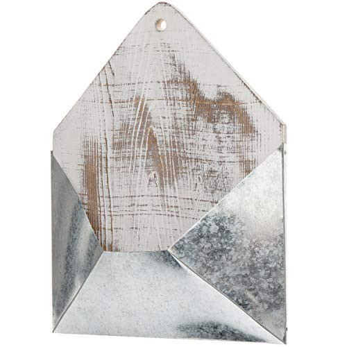 MyGift Rustic Whitewashed Wood and Galvanized Metal Wall-Mounted Mail Holder