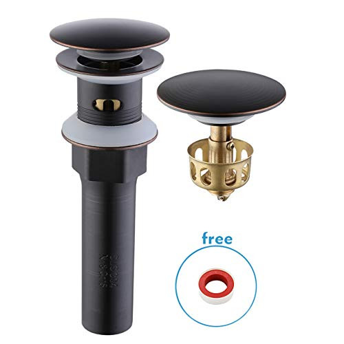 KES Bathroom Sink Drain with Strainer Basket Hair Catcher Anti Clog Pop Up Drain Stopper Vanity Vessel Sink with Overflow, Oil Rubbed Bronze S2013A-ORB