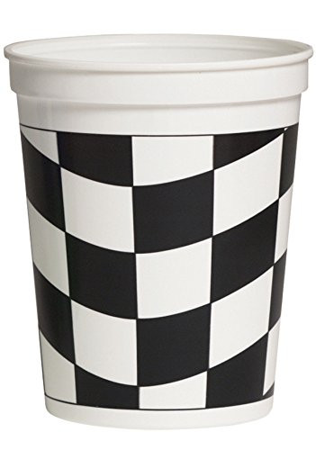 Creative Converting 16-Ounce Plastic Stadium Cups, Black & White Check, 12-Count