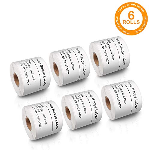 Compatible Dymo Name Badge Labels 30857, 2-1/4''x4'' (57mm x102mm), 250 Labels/Rolls use for LabelWriter 450, 450 Turbo, 450 Twin Turbo, 450 Duo, 4XL Printer (6 Rolls/Set)