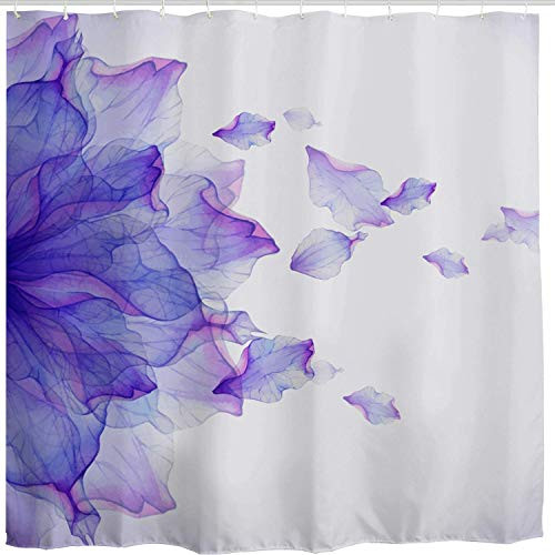 BROSHAN Purple Flower Shower Curtain, Modern Abstract Floral Ombre Petals Nature Scene Art Print Bath Curtain Polyester Fabric Bathroom Decor Set with Hooks, 84'' Extra Long