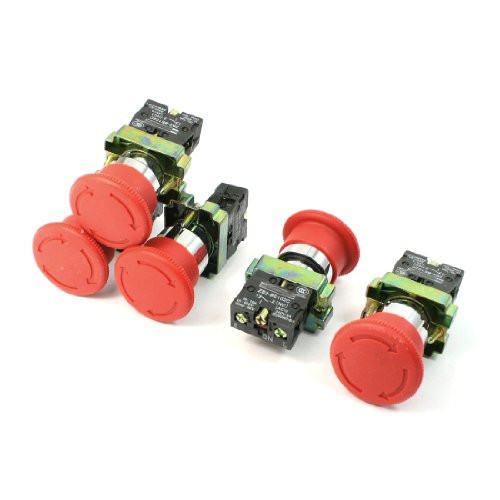 uxcell 5 Pcs N/C SPST Latching Action Emergency Stop Push Button Switch 10A 600V
