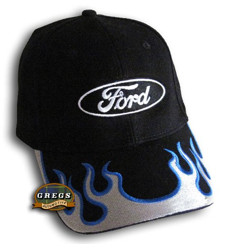 Gregs Automotive Compatible Ford Oval Flames Logo Hat Cap Silver/Blue - Bundle with Driving Style Decal