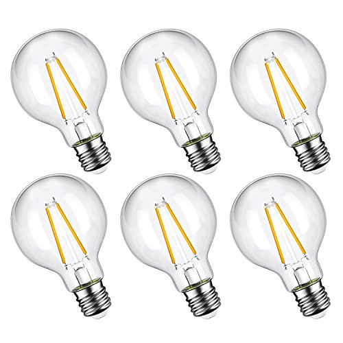 Oak Leaf Edison Globe G25 LED Light Bulbs Dimmable 4W(40W Equivalent),Warm White 2700K,E26 Base,330 Lumens, ETL Listed,Pack of 6