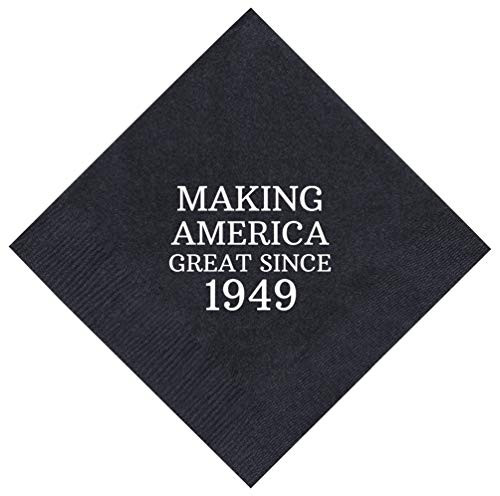 70th Birthday Gifts Making America Great Since 1949 70th Birthday Party Supplies 50 Pack 5x5" Party Napkins Cocktail Napkins Black