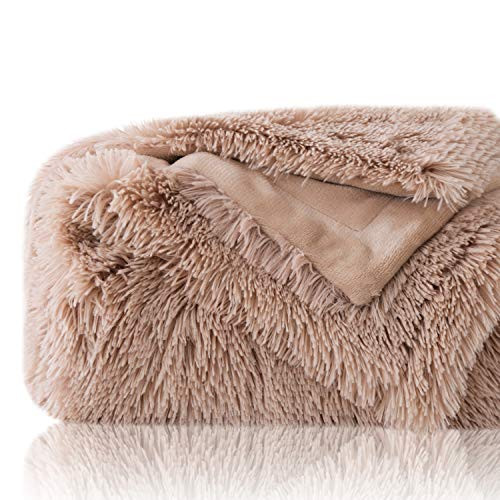 Bedsure Plush Faux Fur Reversible Fleece Bed Throw Fuzzy Nap Blanket Super Soft Lightweight Throw for Couch Chair Sofa and Bed (50 x 60 inches, Camel)