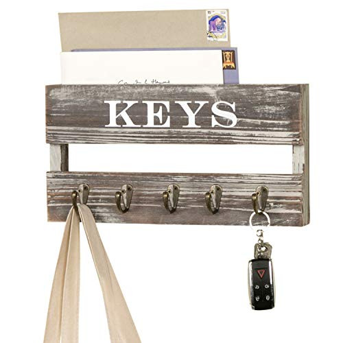 MyGift 5-Hook Rustic Wall Mounted Wood Key Rack with Mail Slot