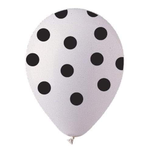 CTI latex balloons 950066 ALL- ALL-ROUND STANDARD WHITE W/BLACK POLKA DOTS, 12",