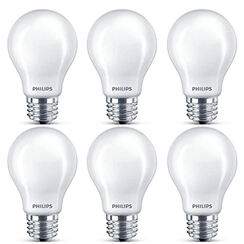 Philips LED Classic Glass Non-Dimmable A19 Light Bulb: 800-Lumen, 5000-Kelvin, 7-Watt (60-Watt Equivalent), E26 Base, Daylight, Frosted, 6-Pack