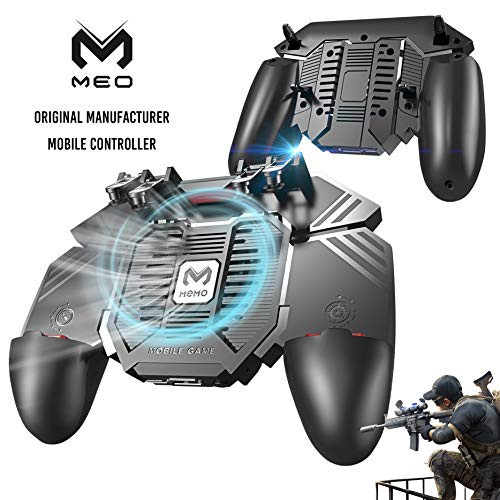 MEO Mobile Game Controller with Cooling Fan [ 6 Finger ] - Mobile Game Aim and Shoot Trigger L1R1 Grip Gamepad Compatible with iPhone/Android [ Black-4000mAh Built-in Battery ]
