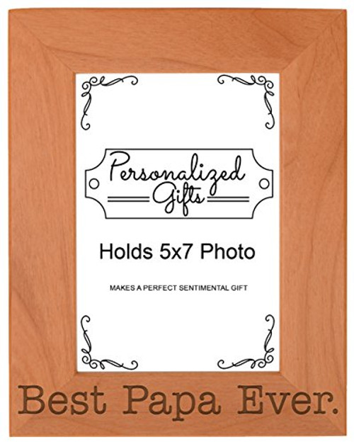 ThisWear Birthday Gift Grandpa Best Papa Ever Natural Wood Engraved 5x7 Portrait Picture Frame Wood