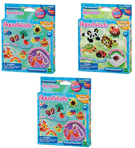 Granite Mountain Products Aquabeads Accessory Refill Kit: 3 Aquabeads Themed Refill Accessory Kits - Sea Life, 3D Animal, and Crystal Charm