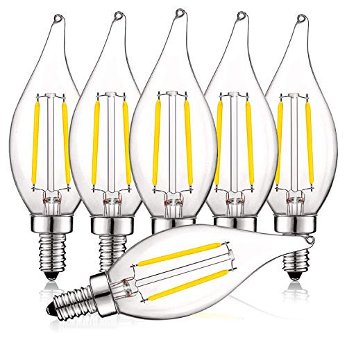 Luxrite 4W Vintage Candelabra LED Bulbs Dimmable, 400 Lumens, 4000K Cool White, LED Chandelier Light Bulbs 40W Equivalent, Flame Clear Glass, Filament LED Candle Bulb, UL Listed, E12 Base (6 Pack) Luxrite 4W Vintage Candelabra LED Bulbs Dimmable, 400 Lumens, 4000K Cool White, LED Chandelier Light Bulbs 40W Equivalent, Flame Clear Glass, Filament LED Candle Bulb, UL Listed, E12 Base (6 Pack)