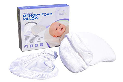 Baby Head Shaping Pillow | Memory Foam Cushion for Head Support and Flat Head Syndrome (Positional Plagiocephaly) Prevention | 2 Bamboo Pillowcases Included
