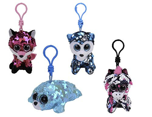 ReBL LLC TY Stuffed Animals Beanie Boo Clips Keychains Plush Toys Bundle Set Plus ONE Bonus Animal Puzzle Eraser (Zoey's Buddies)