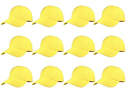 Plain Blank Baseball Caps Adjustable Back Strap Wholesale LOT 12 PC'S (Yellow)