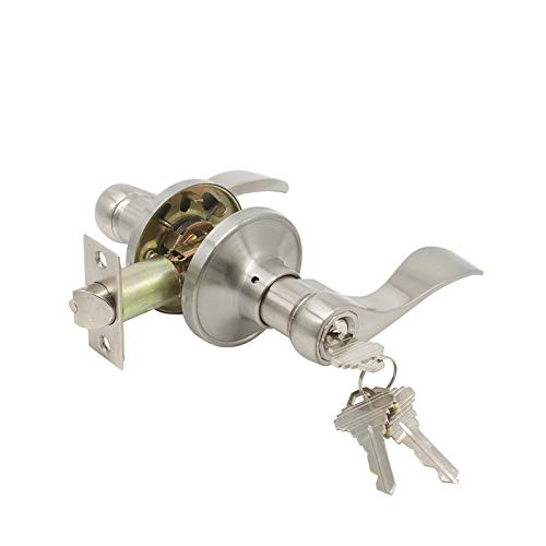 Probrico Entry Door Lock Lever Handle Entry Lockset with Keys,Satin Nickel Finish