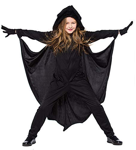 Tutu Dreams Halloween Costume Kids Black Bat Vampire Jumpsuit Hooded Jacket Girls Boys Carnival Masquerade Party (Large)