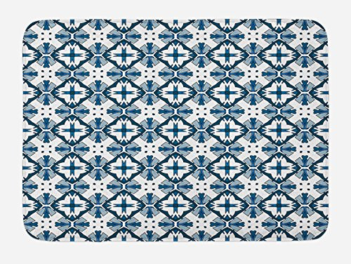 Ambesonne Blue and White Bath Mat, Traditional Portuguese Azulejo Tiles Pattern Illustration, Plush Bathroom Decor Mat with Non Slip Backing, 29.5" X 17.5", Pale Blue