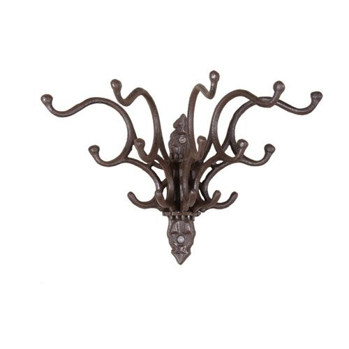 Cast Iron Wall Hook with 5 Prongs, Rust Finish