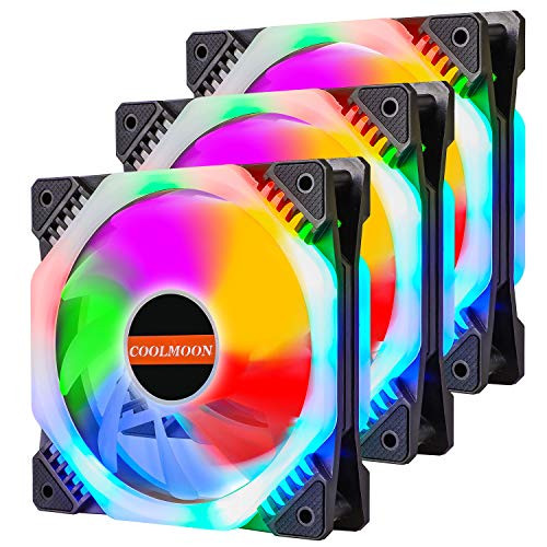 EEEKit 3-Pack RGB LED 120mm Case Fan,Quiet Edition High Airflow Adjustable Color 16 LED Case Fan with Controller and Remote for PC Cases, CPU Coolers,Radiators System