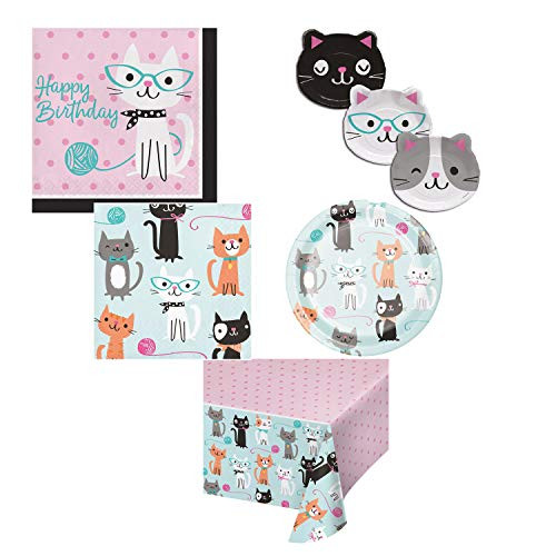 Creative Converting Purrfect Party Cat Birthday Bundle, 16 Guests