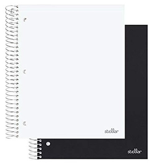 Stellar Spiral Notebooks, Durable Poly Cover, Graph Ruled Paper, 1 Subject, 8-1/2 x 11-Inches, 100 Sheets, 2/Pack (Black, White)