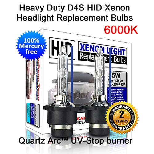 Heavy Duty D4S D4R HID Xenon Headlight Replacement Bulbs 35W Non-Mercury High Low Beam (Pack of 2) (6000K Daylight White)