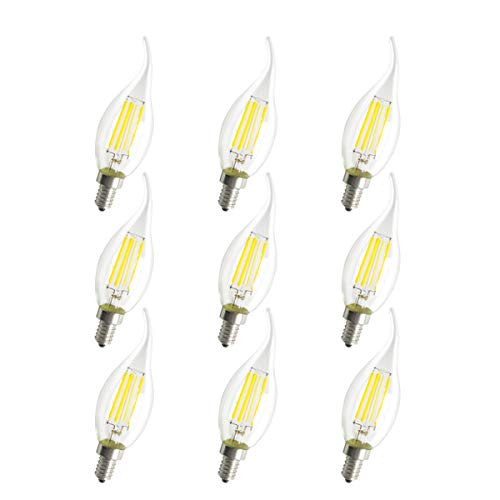 KindomLED C35 4W Flame Tip Vintage Bulb E12 Candelabra Base,Dimmable Led Candelabra Bulb,(40W Equivalent) 2700K Warm White 420 Lumen Chandelier Candle Light Bulb (9-Pack)