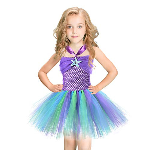 Mermaid Outfit Tutu Dress Costume for Girls Mermaid Dress Party Tulle Purple Dress Kids Cosplay 2T 4T 6T 8T