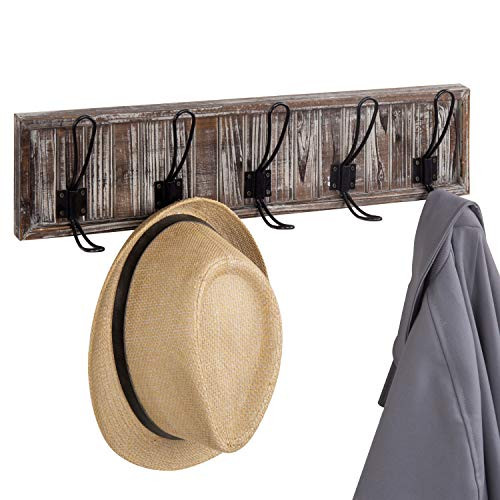 MyGift Distressed Torched Wood 5-Hook Wall Mounted Coat Rack